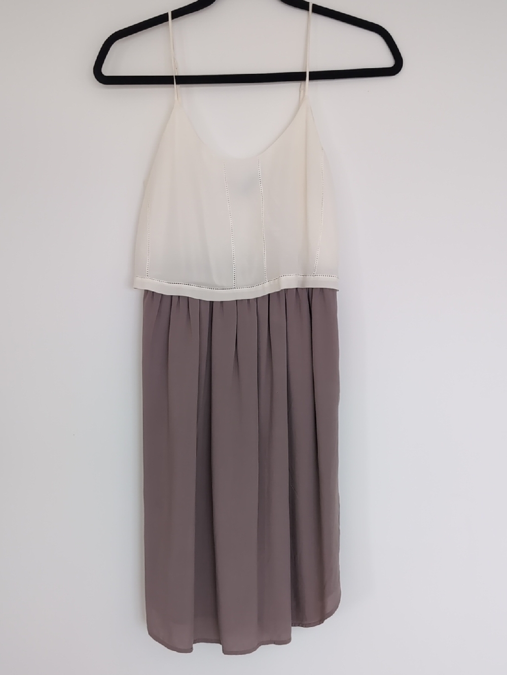Monk Ans Lou, Silk Two-Tone Spaghetti Strap Dress in Cream and Taupe XXS